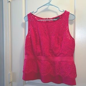 Hot pink A-Line Fuchsia sleeveless lace blouse
